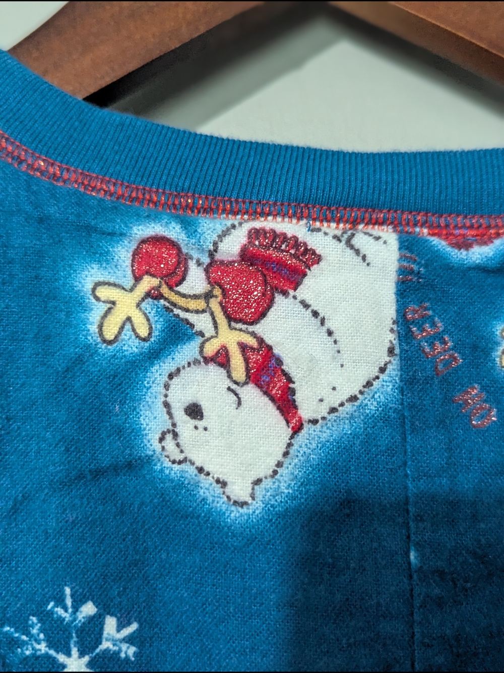 La Senza Vintage Women's Teal Snowman Fleece One-Piece Pajamas Whimsical Holiday - Picture 13 of 16